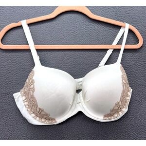 Victorias Secret Fabulous Bra Womens 36D Lined Demi Bra Ivory White Lace Trim